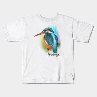 Water color paint Kingfisher bird with name. Kids T-Shirt